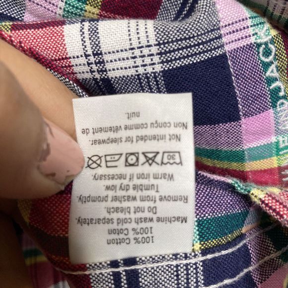 Janie and Jack Boys Plaid Button Down Shirt Sz 10 Pocket Stripe Linen & Cotton - Picture 9 of 10